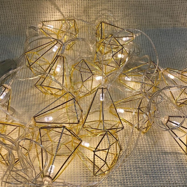 Светодиодная новогодняя гирлянда "Пирамиды" 20 LED, золотая, 5м + переходник, 220V, IP44, Теплый белый - изображение 5