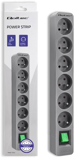 Listwa zasilająca Qoltec 1.8 m szara (5901878502915) - obraz 2