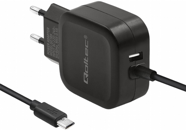 Мережевий зарядний пристрій Qoltec 17 W USB + Micro-USB Black (5901878501895) - зображення 1