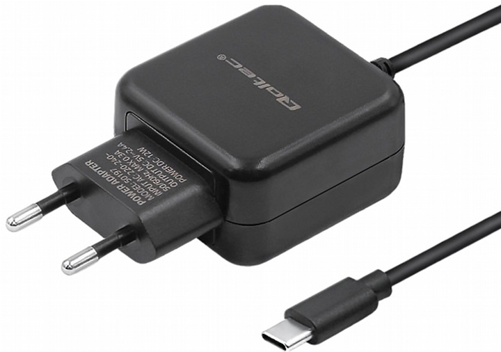 Мережевий зарядний пристрій Qoltec 12 W USB Type-C Black (5901878501970) - зображення 1