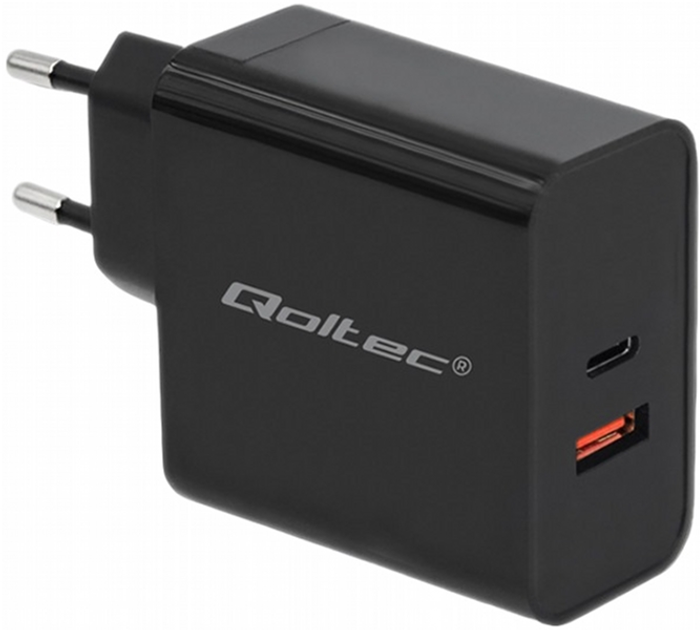 Мережевий зарядний пристрій Qoltec 63 W USB Type-C + USB Black (5901878517162) - зображення 1