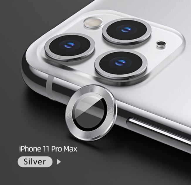 Zestaw szkieł hartowanych USAMS Camera Lens Glass iPhone do aparatu 11 Pro Max metal ring srebrny (6958444987576) - obraz 1