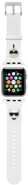 Pasek Karl Lagerfeld Silicone Karl & Choupette Heads KLAWMSLCKW do Apple Watch Series 1/2/3/4/5/6/7/SE 38-41 mm Biały (3666339031589) - obraz 1
