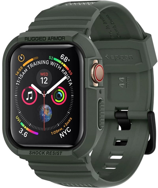 Ремінець з чохлом Spigen Rugged Armor Pro 062CS26016 для Apple Watch Series 4/5/6/7/8/9/SE/SE2 44-45 мм Military Green (8809640254222) - зображення 1