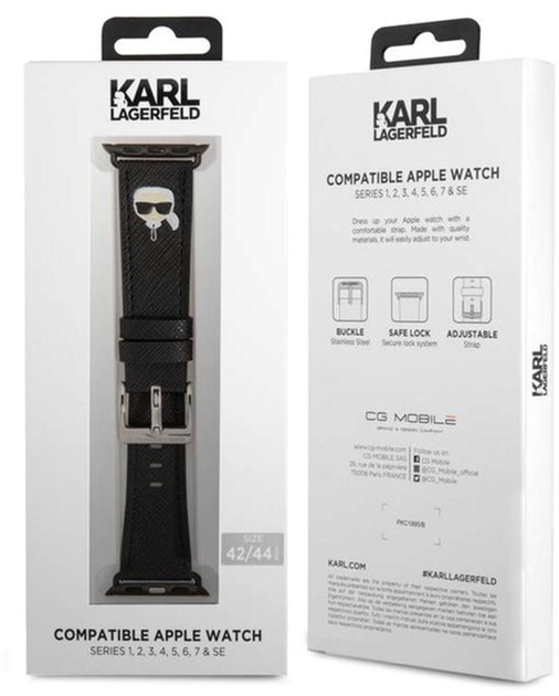 Pasek Karl Lagerfeld Saffiano Karl Heads KLAWMOKHK do Apple Watch Series 1/2/3/4/5/6/7/SE 38-41 mm Czarny (3666339033712) - obraz 2