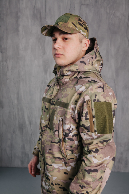 Куртка Soft shell мультикам мужская Водонепроницаемая тактическая (на молнии с капюшоном) Мультикам S - изображение 2