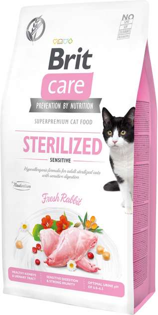 Suchy pokarm dla sterylizowanych kotów z delikatnym trawieniem Brit Care Cat GF Sterilized Sensitive z królikiem 7 kg (8595602540754) - obraz 1
