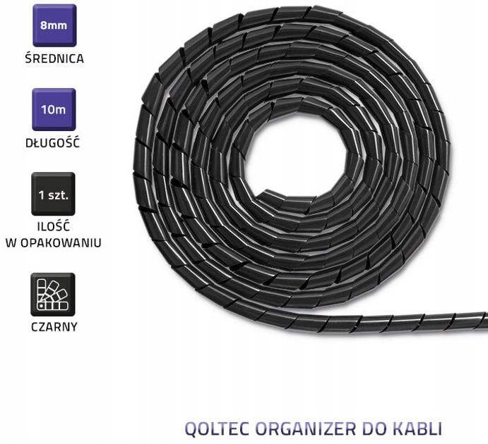 Organizator kabli Qoltec 8 mm x 10 m Czarny (5901878522517) - obraz 2