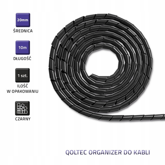 Organizator kabli Qoltec 20 mm x 10 m Czarny (5901878522579) - obraz 2