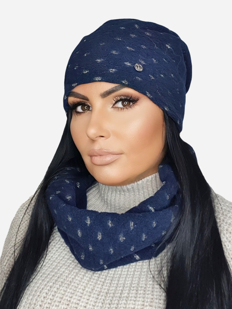 Комплект жіночий шапка + хомут Kamea K.21.201.12 54-60 Темно-синій (5903246744811) - зображення 1