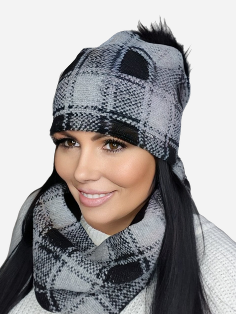 Комплект жіночий шапка + хомут Kamea K.21.203.06 54-60 Сірий (5903246745429) - зображення 1
