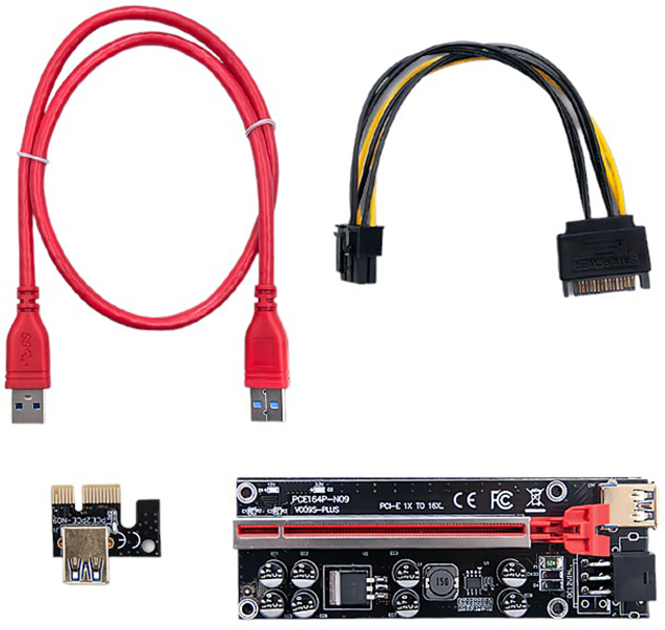 Riser Qoltec PCI-E 1x - 16x USB 3.0 ver 010S Plus SATA PCI-E 6 pin (55509) - obraz 3