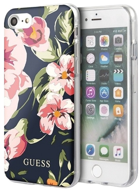 Etui Guess N3 Flower Collection Shiny do Apple iPhone 7/8/SE 2020/SE 2022 Navy (3700740477687) - obraz 1