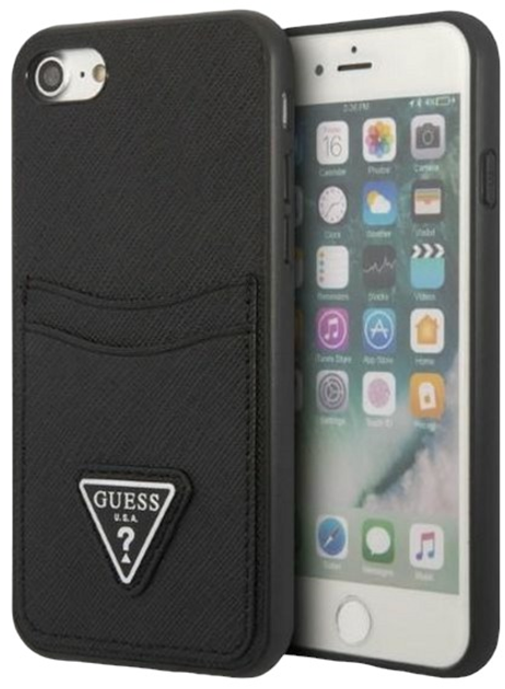 Etui Guess Saffiano Triangle Logo Cardslot do Apple iPhone 7/8/SE 2020/SE 2022 Black (3666339050177) - obraz 1