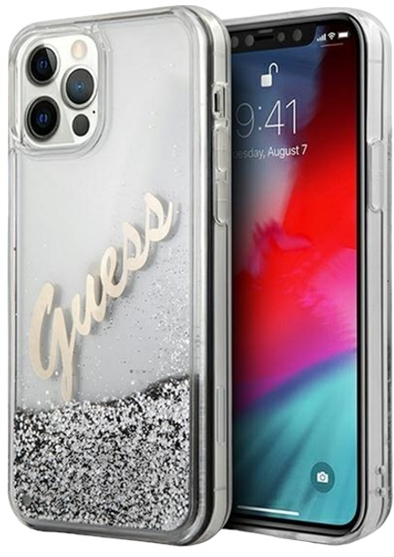 Etui Guess Glitter Vintage Script do Apple iPhone 12 Pro Max Silver (3700740495353) - obraz 1