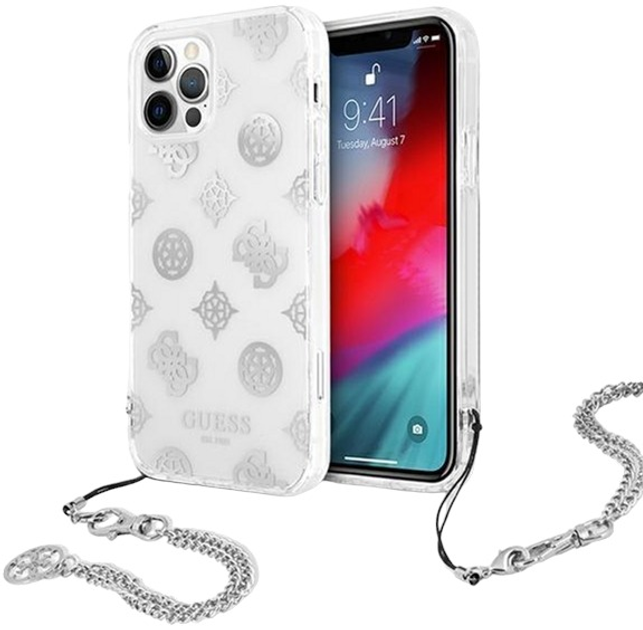 Etui Guess Peony Chain Collection do Apple iPhone 12 Pro Max Silver (3666339003838) - obraz 1