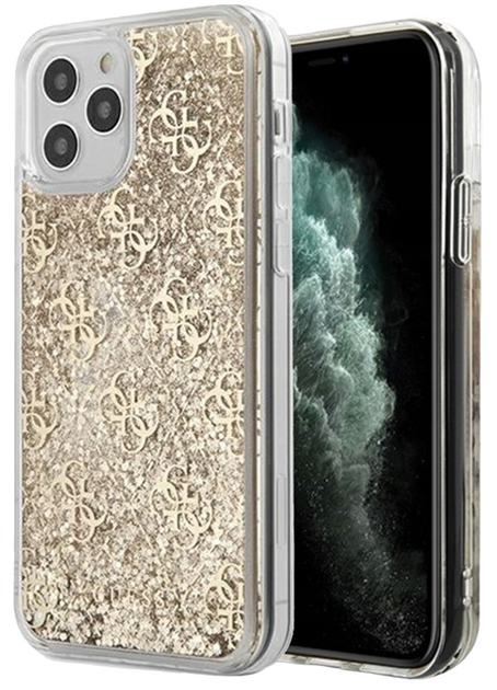 Etui Guess 4G Liquid Glitter do Apple iPhone 12 Pro Max Gold (3700740481233) - obraz 1