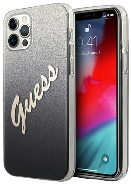 Панель Guess Glitter Gradient Script для Apple iPhone 12 Pro Max Чорний (3700740494721) - зображення 1