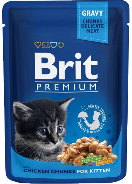 Вологий корм для кошенят з куркою Brit premium Pouches chicken chunks for kitten 100 г (8595602506026) - зображення 1