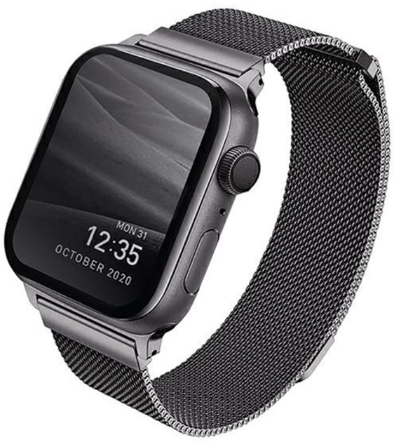 Pasek Uniq Dante Stainless Steel do Apple Watch Series 1/2/3/4/5/6/7/8/SE/SE2 38-41 mm Grafitowy (8886463675762) - obraz 1