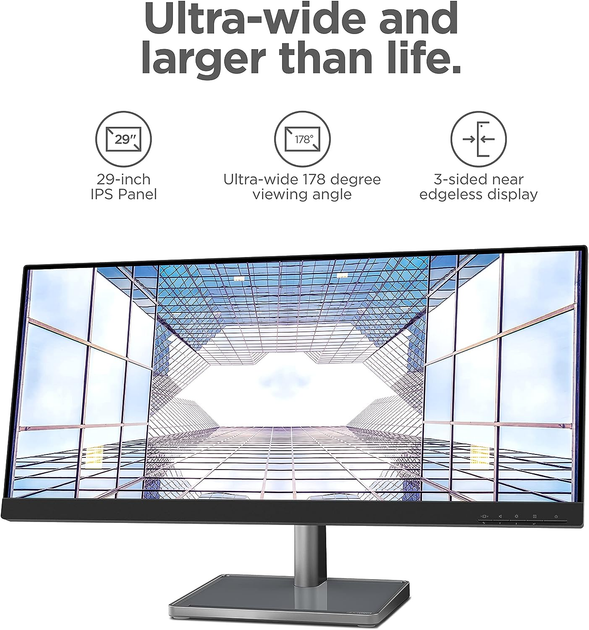 Монитор Lenovo 29" L29w-30 (66E5GAC3UA) UltraWide FHD IPS / 90Гц / 8-Bit / sRGB 99% / Adaptive-Sync / AMD Radeon FreeSync / Speakers 3W - изображение 6