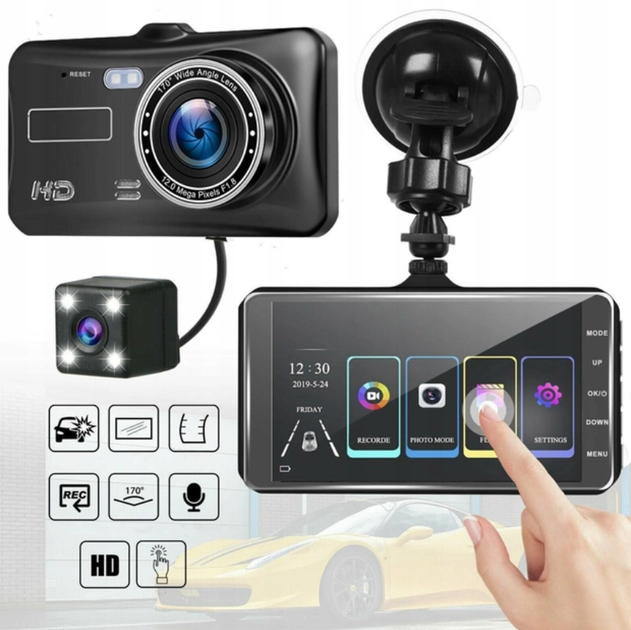 Автомобильный Видеорегистратор DVR A10 4" Full HD YP71 с Выносной Авто Камерой Заднего Вида 4-дюймовым Экраном Дисплеем (602307141) - изображение 5