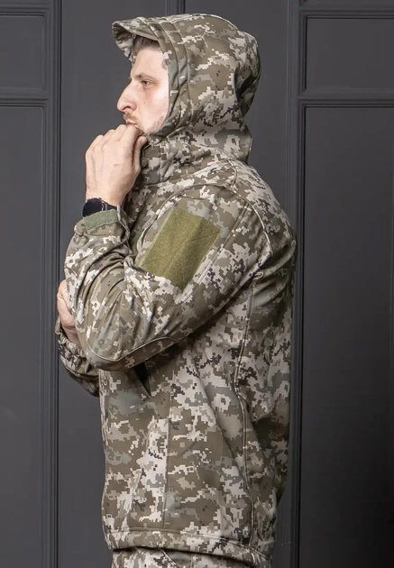 Мужская куртка Soft Shell пиксель на Флисе ветрозащитная Демисезонная с липучками под шеврон M - изображение 2