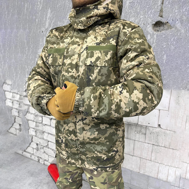 Мужская Зимняя Куртка на синтепоне с меховой подкладкой / Бушлат из саржи пиксель размер 2XL - изображение 2