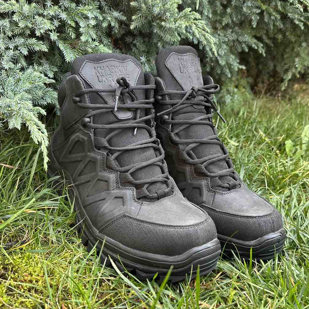 Высокие Кожаные Кроссовки черные / Демисезонная Обувь с защитой от влаги размер 46 - изображение 1