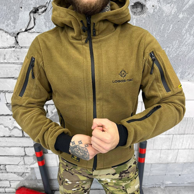 Мужская флисовая кофта с капюшоном и карманами Logos tactical / Плотная Флиска койот размер XL - изображение 2