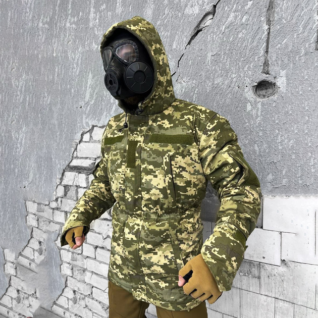 Чоловічий Бушлат на синтепоні з флісовою підкладкою / Зимова куртка Drawstring з куліскою на поясі піксель розмір M - зображення 2