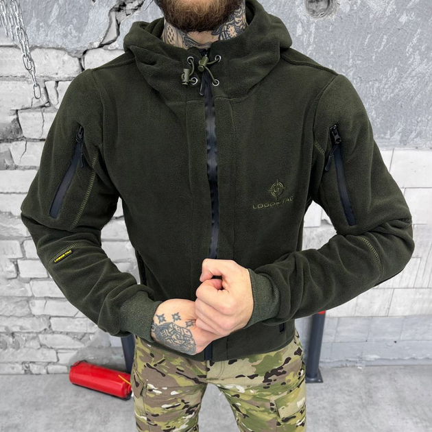 Чоловіча Флісова Кофта з капюшоном та кишенями Logos tactical / Щільна Фліска олива розмір S - зображення 1