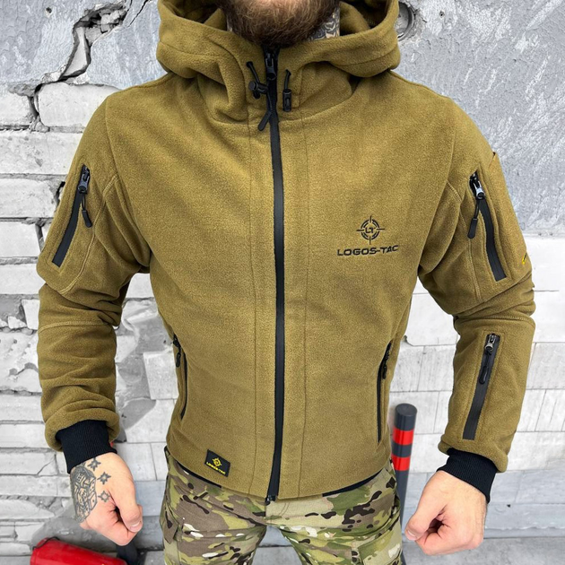 Мужская флисовая кофта с капюшоном и карманами Logos tactical / Плотная Флиска койот размер L - изображение 1