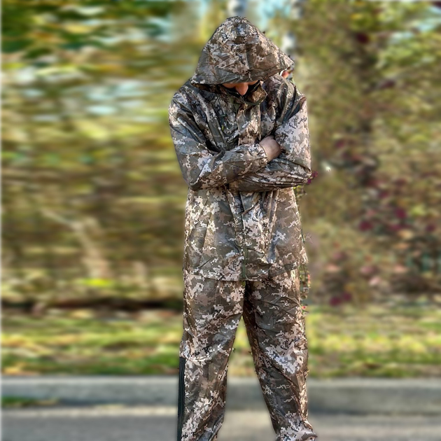 Чоловічий Костюм - Дощовик Куртка + Штани піксель / Водозахисний Комплект розмір S - зображення 1