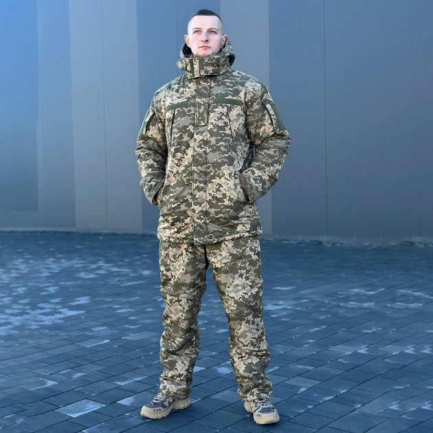 Чоловічий зимовий Костюм "Кордон-6" Куртка + Штани / Польова форма на флісі саржа піксель розмір 5XL - зображення 1