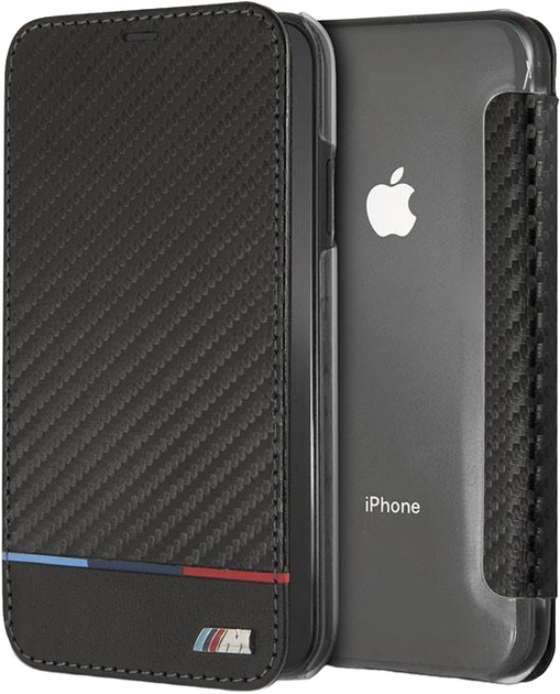 Etui z klapką BMW Carbon Tricolor Stripe do Apple iPhone Xr Black (3700740435113) - obraz 1