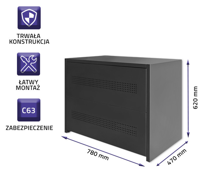 Obudowa modułu bateryjnego Qoltec 12A*h 12kW 53958 (5901878539584) - obraz 5