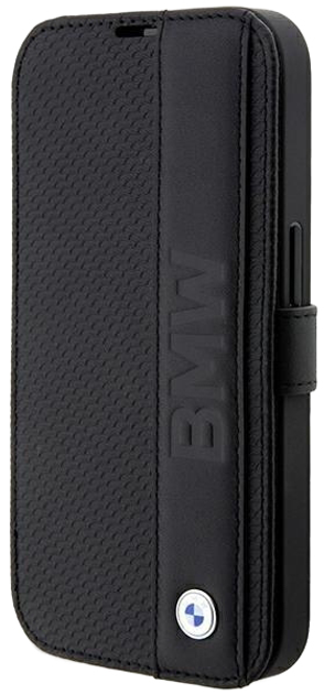 Etui z klapką BMW Leather Textured Stripe do Apple iPhone 14 Pro Max Black (3666339097189) - obraz 1