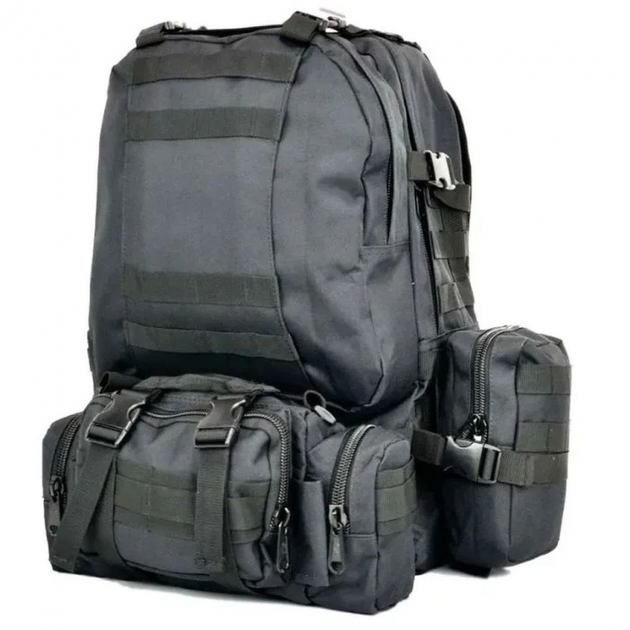 Рюкзак тактический 50L black +3 подсумки / штурмовой/ армейский - изображение 1