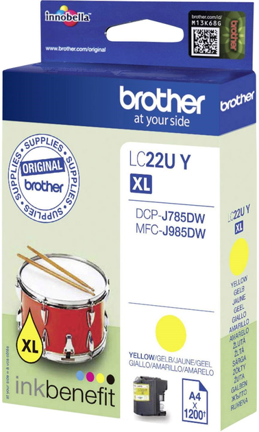 Tusz Brother LC22U Y XL do DCP-J785DW/MFC-J5985DW 1200 arkuszy Yellow (4977766760096) - obraz 1