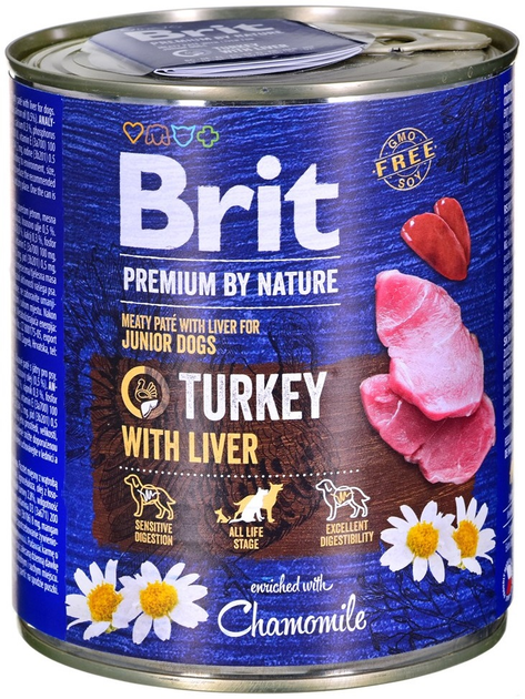 Mokra karma dla psów Brit Premium By Nature Indyk i wątróba 800 g (8595602561810) - obraz 1