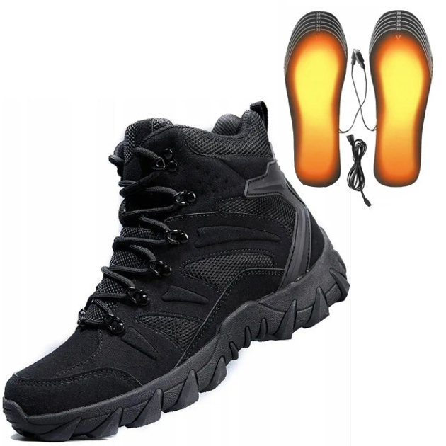 Военно-тактические водонепроницаемые кожаные ботинки BLACK с согревающей стелькой USB размер 42 - изображение 1