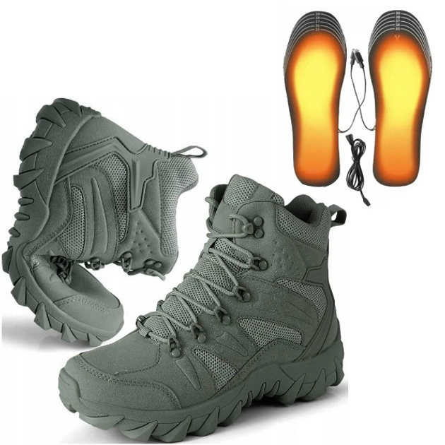Военно-тактические водонепроницаемые кожаные ботинки OLIV с согревающей стелькой USB размер 45 - изображение 1