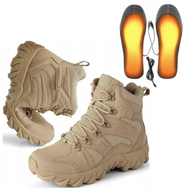 Військово-тактичні водонепроникні шкіряні черевики COYOT з зігрівальною устілкою USB розмір 43 - зображення 1
