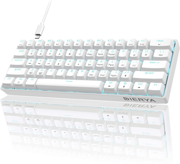 Механическая игровая клавиатура Dierya 60% с переключателями Clicky, Type-C, 61 клавиша (раскладка США, QWERTY, Brown Switch) белый - изображение 1