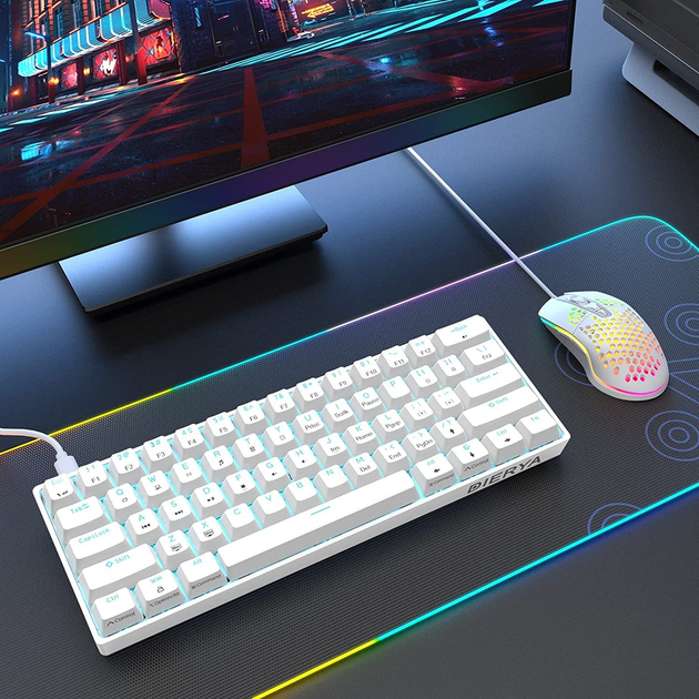 Механическая игровая клавиатура Dierya 60% с переключателями Clicky, Type-C, 61 клавиша (раскладка США, QWERTY, Brown Switch) белый - изображение 2
