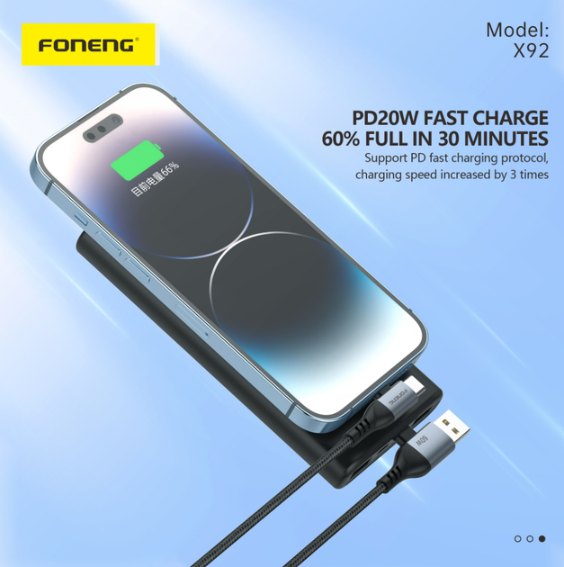 Кабель Foneng X92 1M 4-in-1 (60W) USB Type-C/USB Type A to Apple Lightning/USB Type C - изображение 2