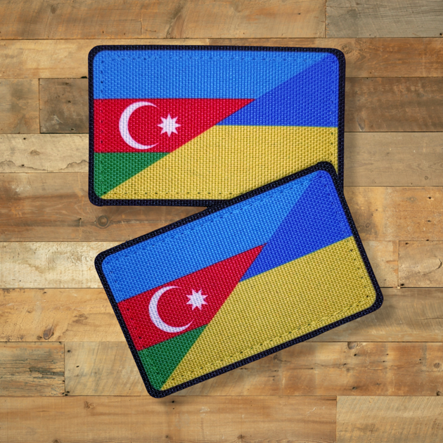 Шеврон Флаг Азербайджан-Украина, 8х5, на липучке (велкро), патч печатный - изображение 2