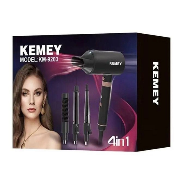 Фен-стайлер для волос Kemey KM-9203 4в1 Черный 45Вт - изображение 3