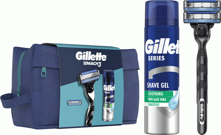 Набор для бритья Gillette Mach3 Бритва + 2 картриджа + Гель для бритья ...